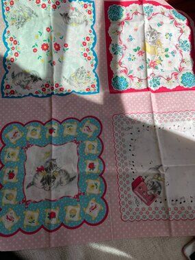 21 x 23" Kittens Print Panels Pastel Multicolor Cotton Fabric Quilting NOS